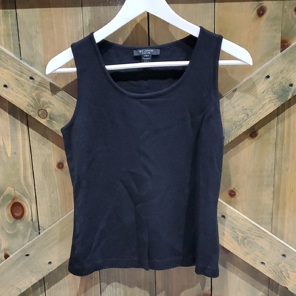 St. John Caviar Elegant Black Tank Top Wool Blend Stretch Classy Quality